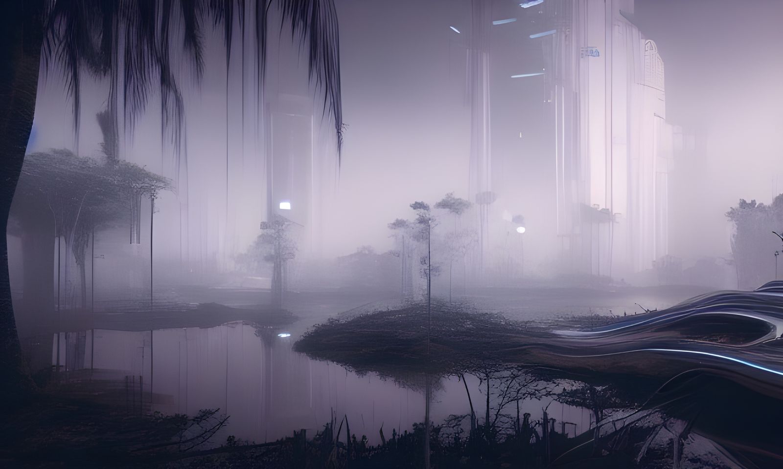 Futuristic Florida Canal in Aetherpunk Action Painting Style