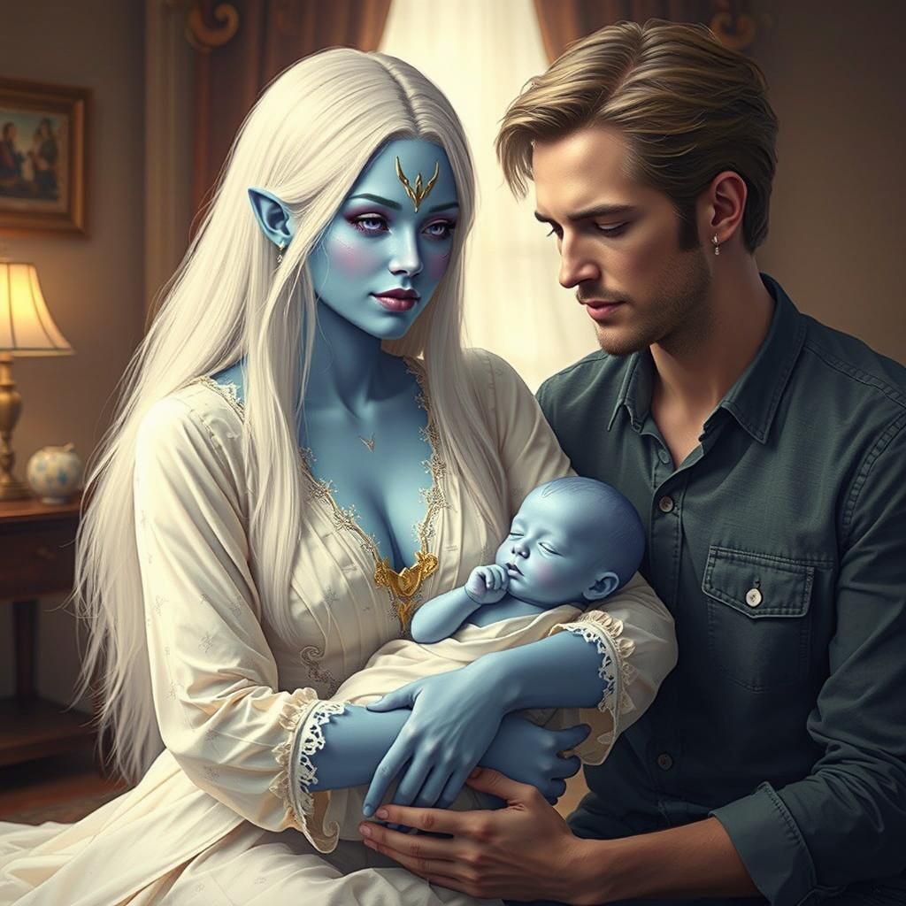 Angel Woman with Baby in Hyperrealistic Photo