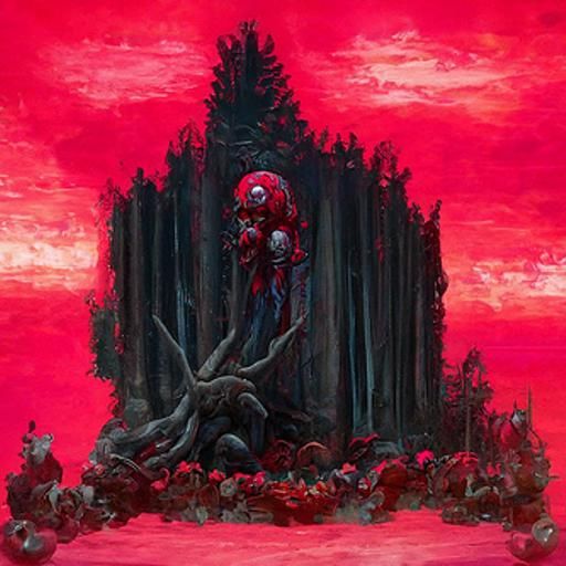 Terrifying Crimson Forest in Gothic Horror Style