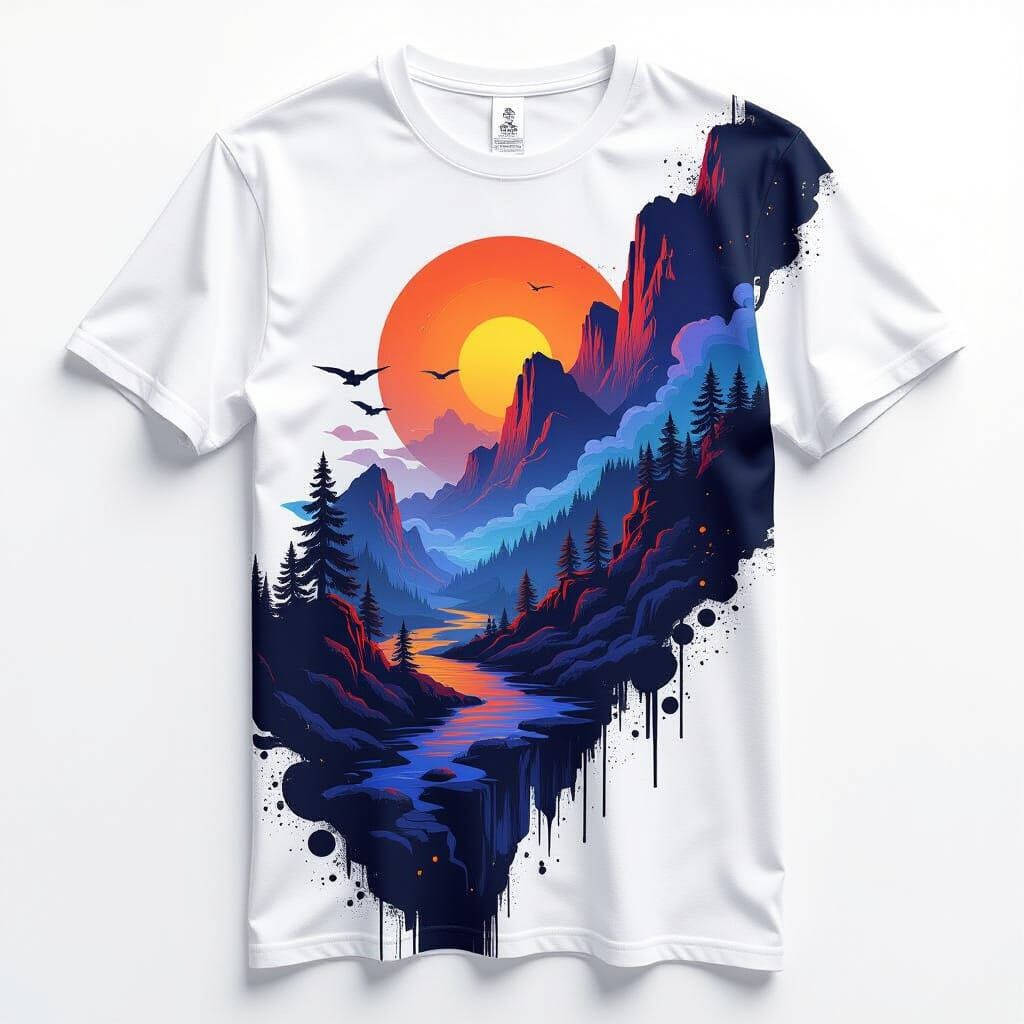 Minimalist T-Shirt Design in Deep Blues and Purples