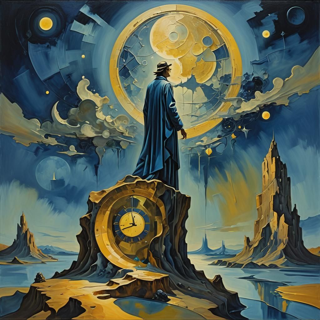 Surreal Geometric Figure in Glowing Moon, Impressionist Pain...