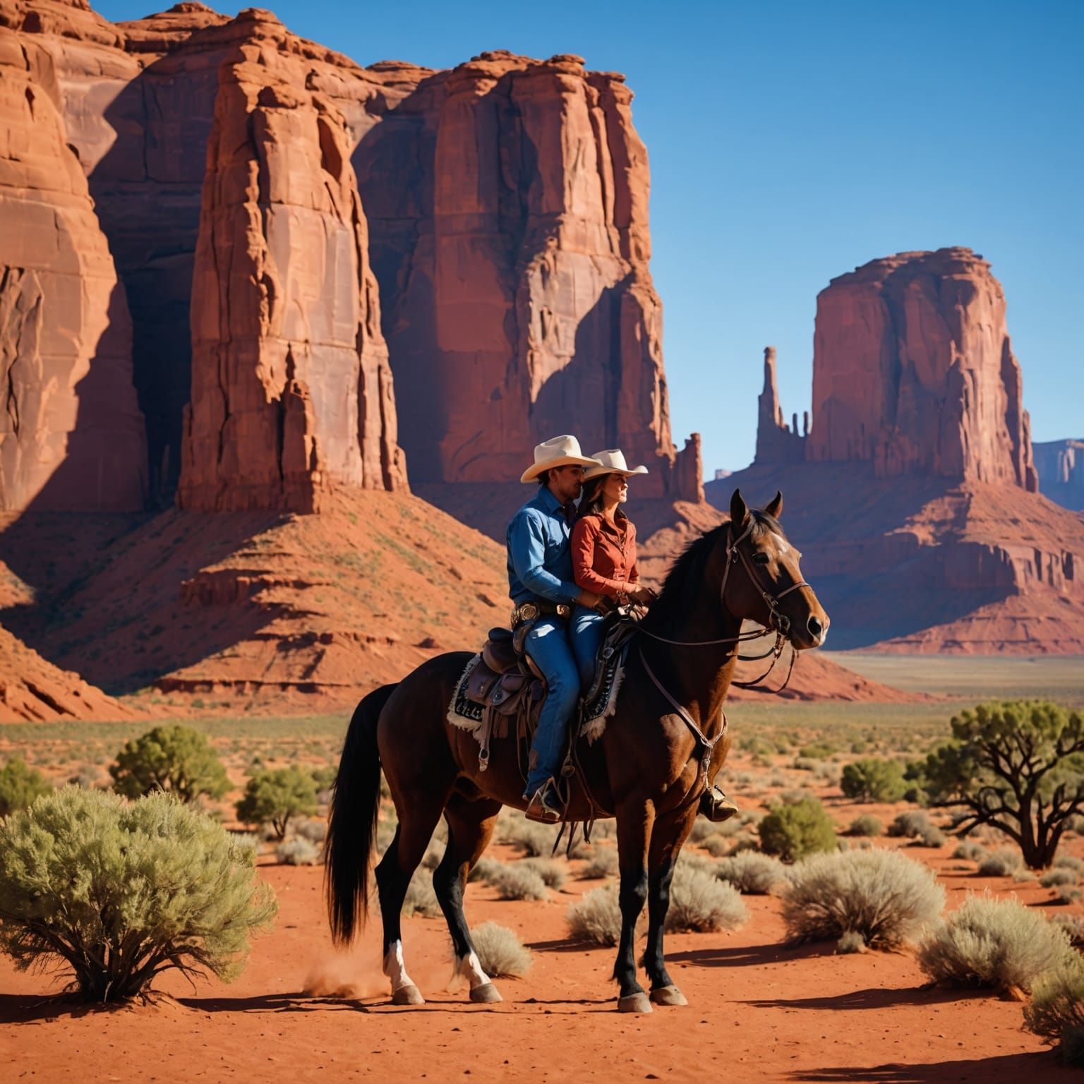 Romantic Cowboy Kiss in Monument Valley
