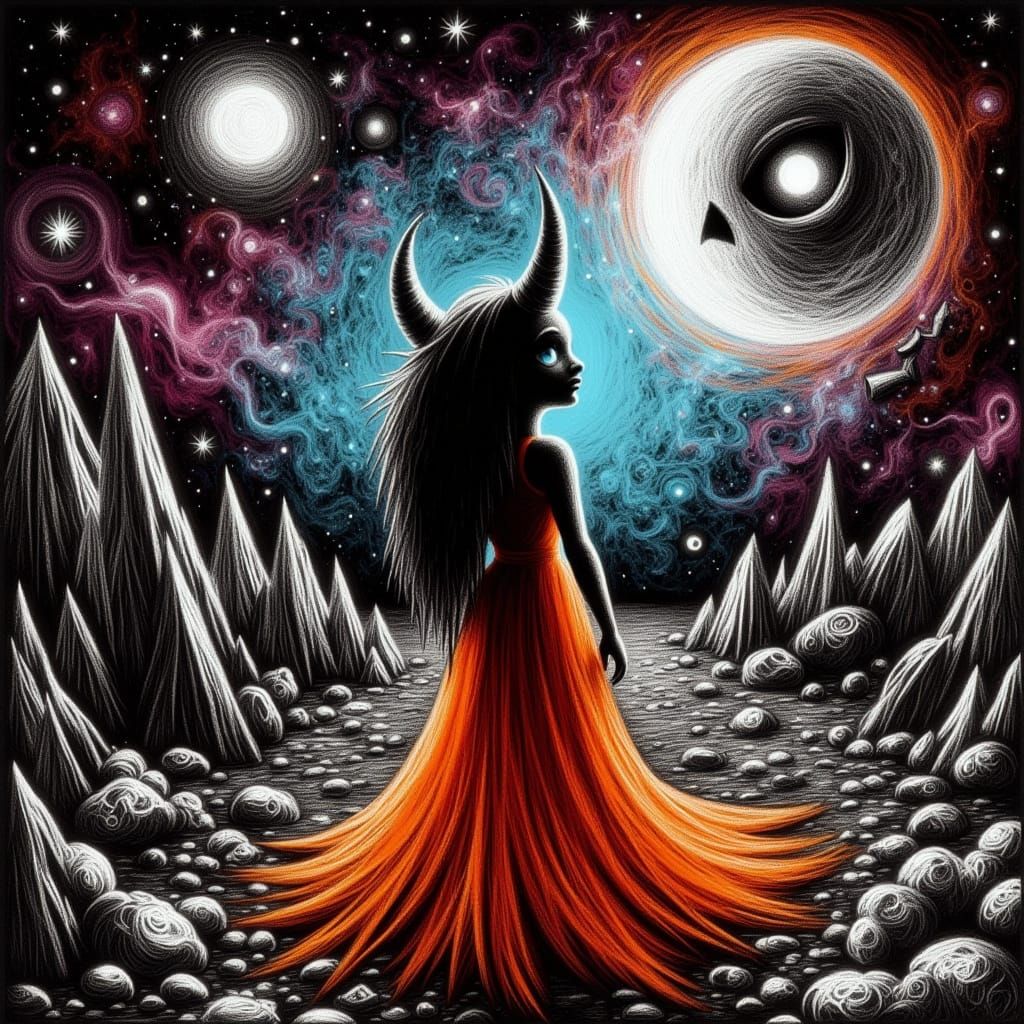 Astronaut in Orange Dress on Alien Planet