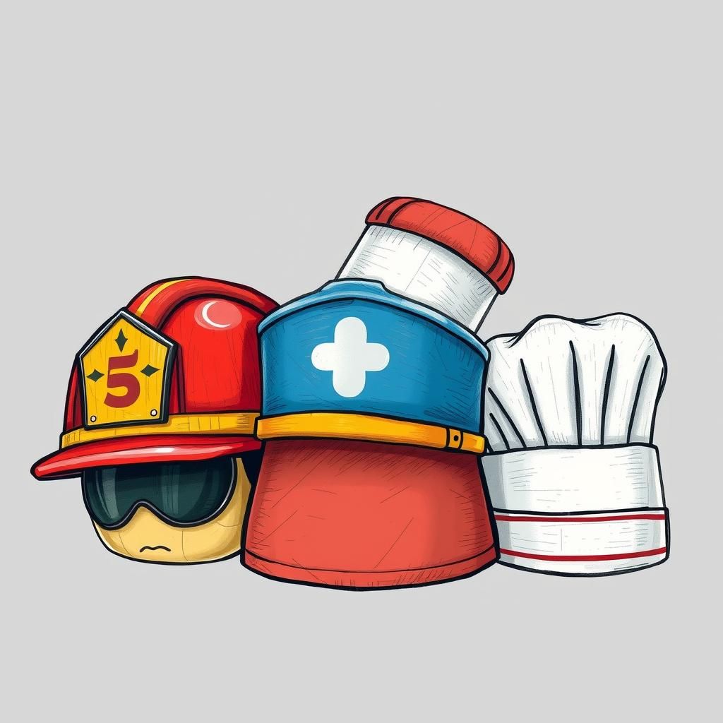 Collection of Hats in Children's Illustration Style