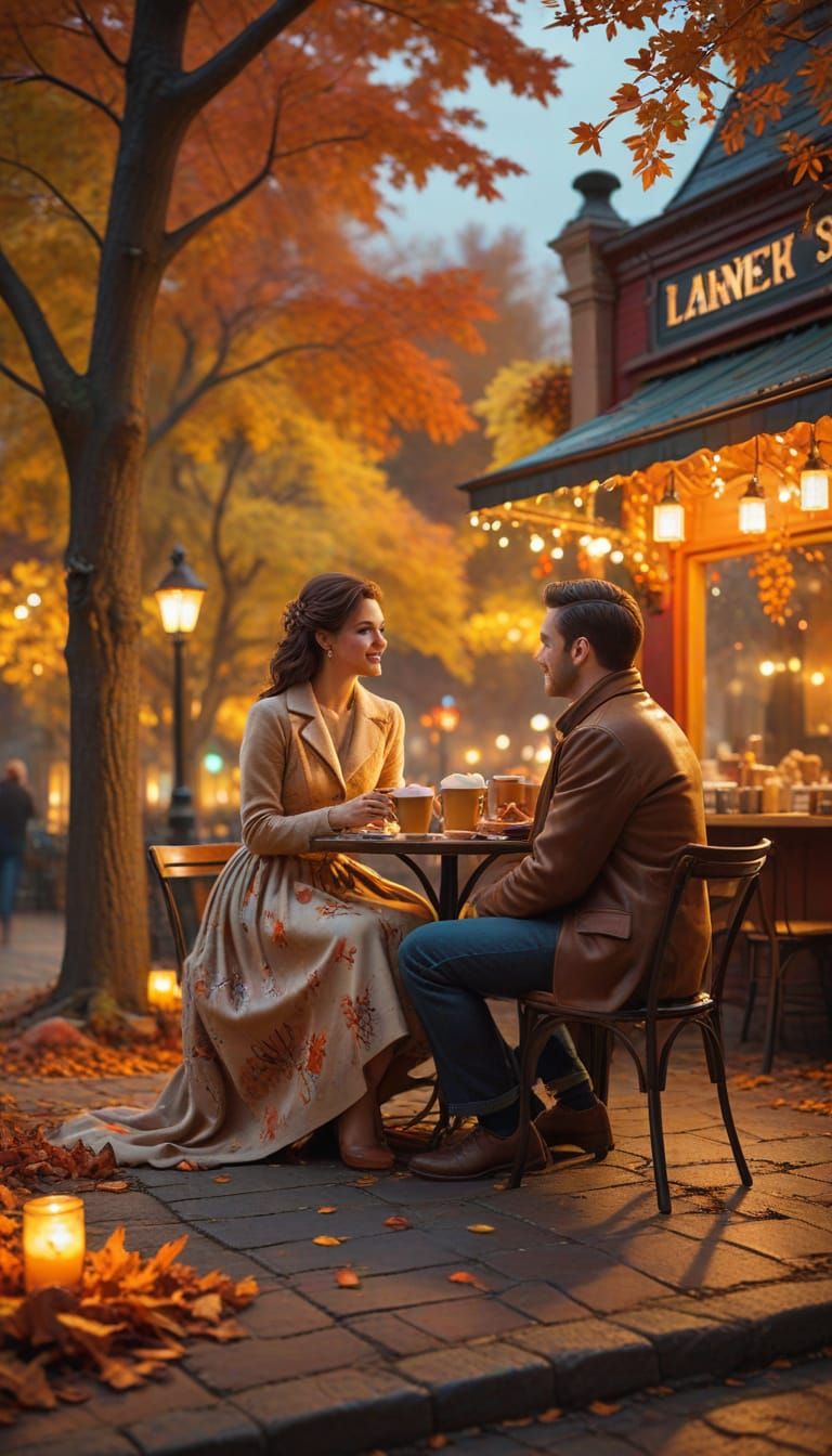 Romantic 1950s Cafe Date in Autumn Colors