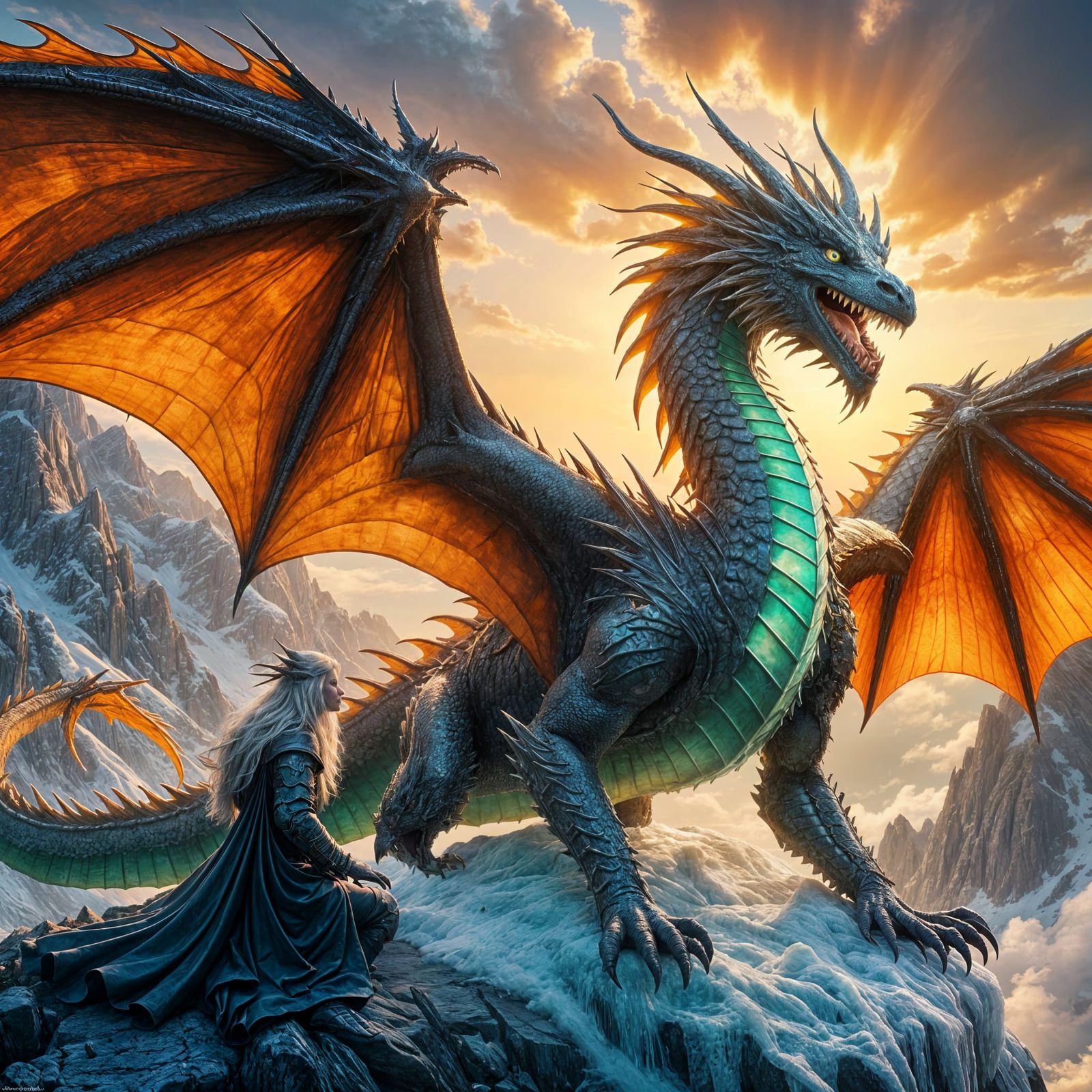 Ice Dragon Guardian in Warm Golden Light