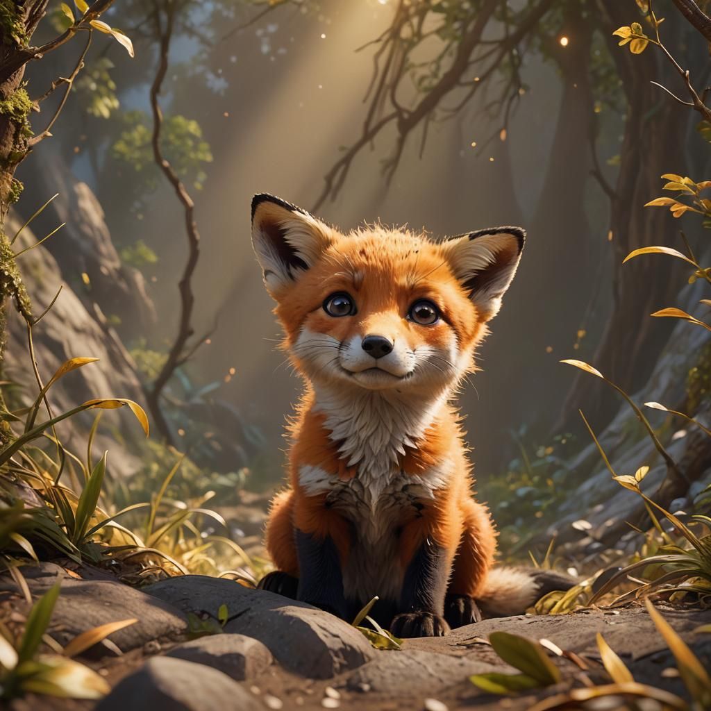 Curious Fox Cub Portrait in 3D Digital Art