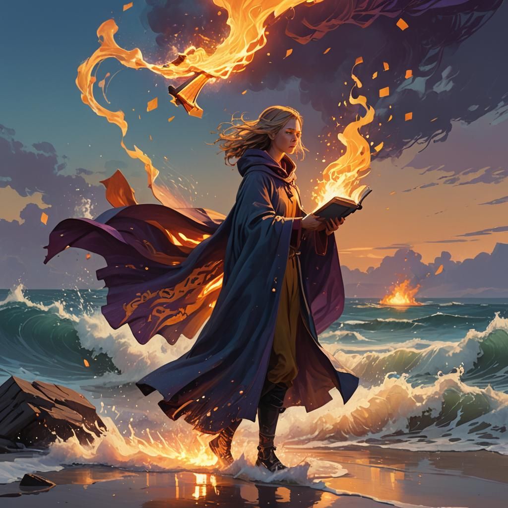Girl Throws Flaming Book into the Ocean