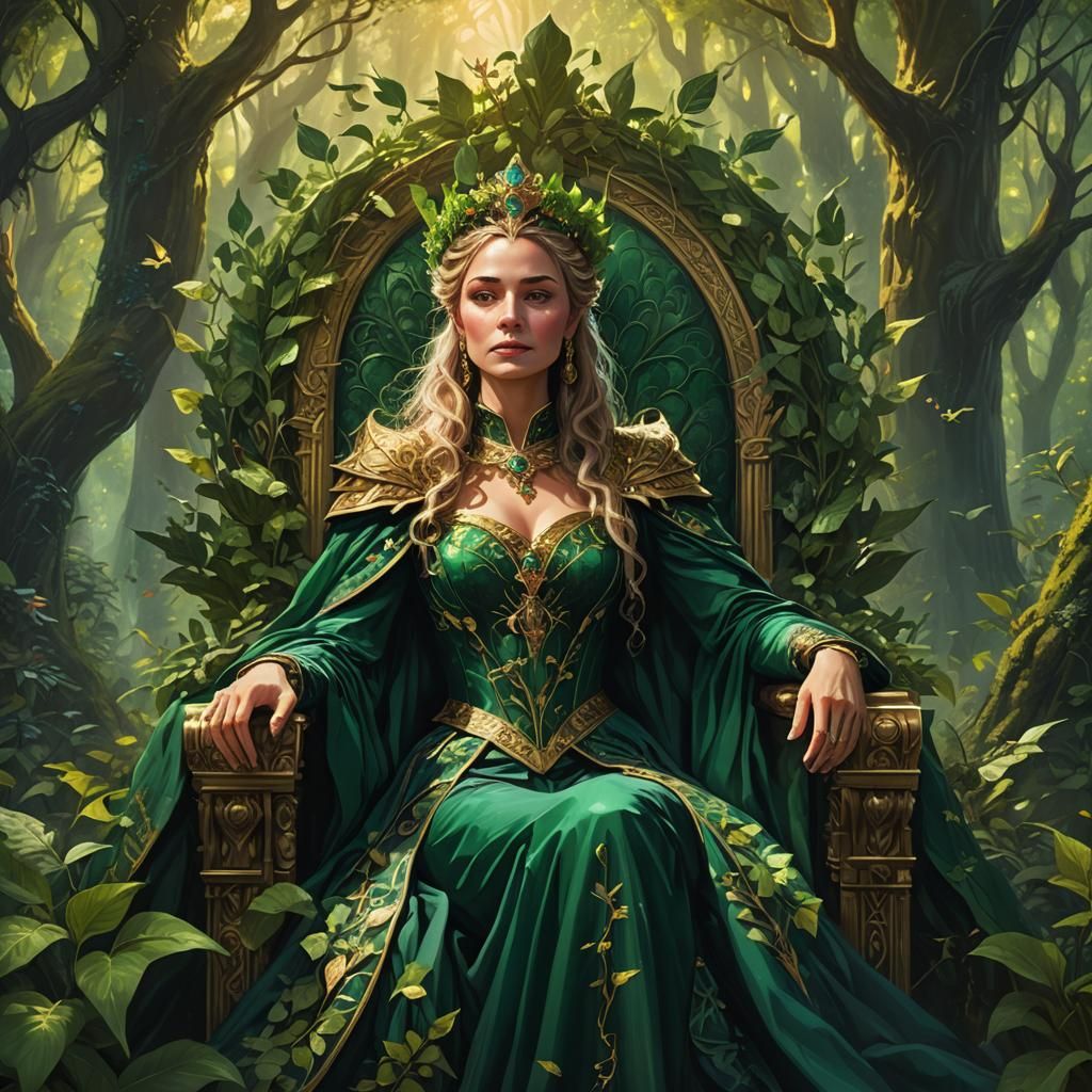 Regal Forest Queen in Art Nouveau Style