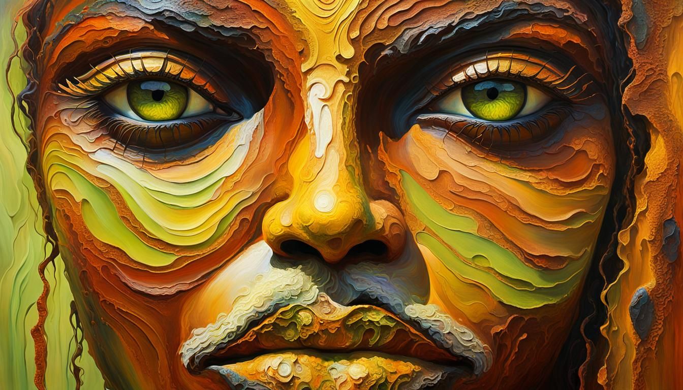 Dreamlike Aboriginal Face in Surrealist Oil Painting