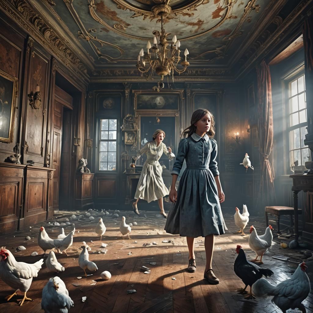 Girl Sees Ghost in Old Mansion: 3D Graphics