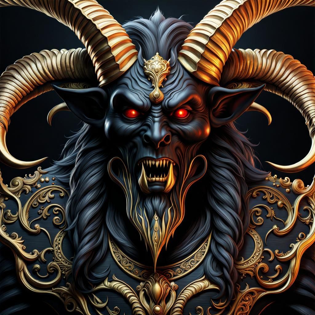 Ominous Krampus with Golden Branch: Psychedelic Horror Art