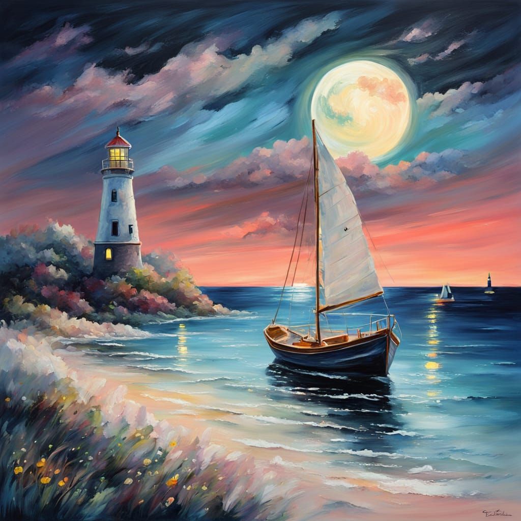 Enchanting Moonlit Fantasy Landscape Painting