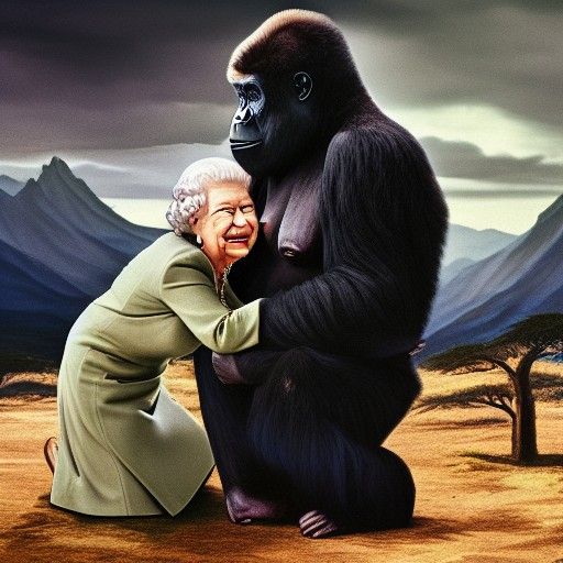 Queen Elizabeth II and Gorilla Embrace