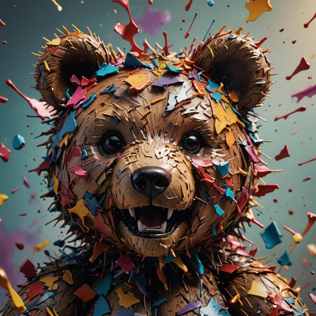 Teddy bear bursting apart at the seams as if an explosion ha...
