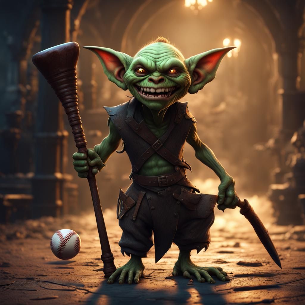 Goblin with Baseball Bat: Detailed Matte Painting