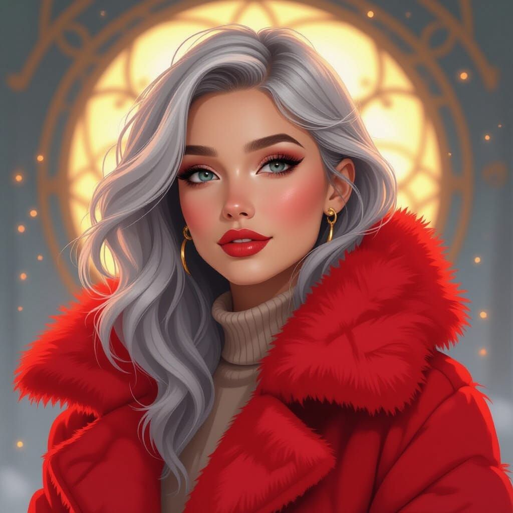 Silver Haired Woman in Art Nouveau Style