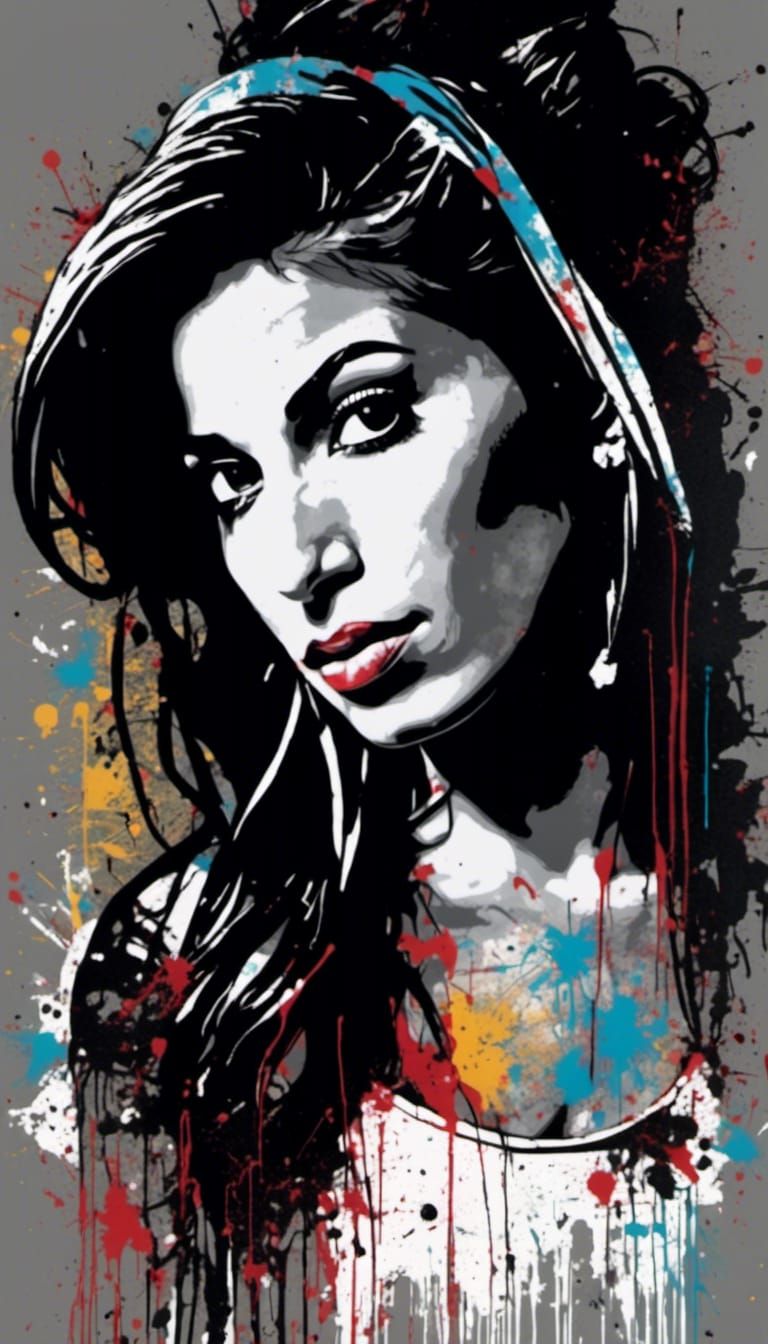 graffiti portrait of Amy Winehouse <lora:Splatter Graffiti:1.0>