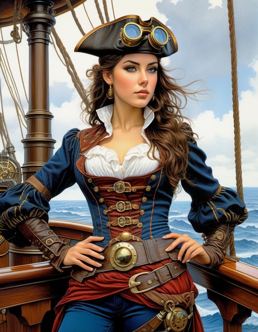 Steampunk Pirate Girl on Ship Deck