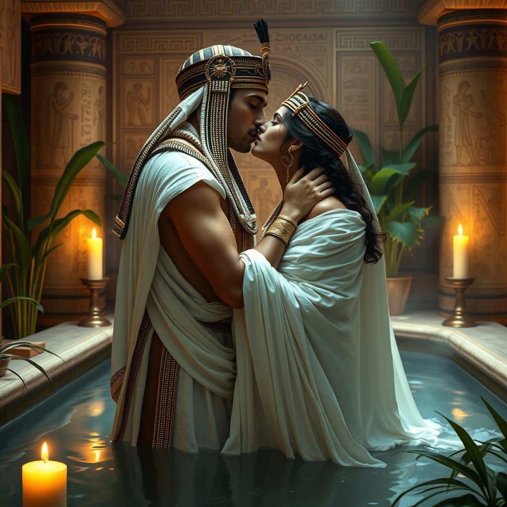 Egyptian Queen's Romantic Kiss: Art Nouveau Style