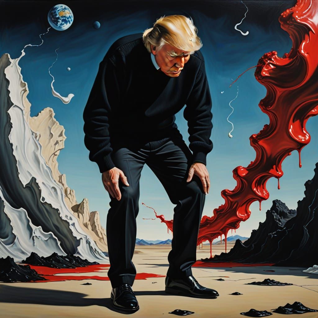 Surreal Trump Figure Melts into Dali-Inspired Landscape