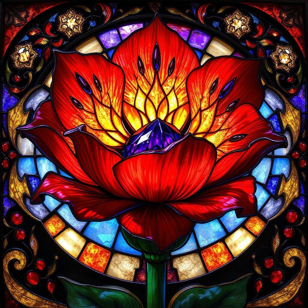 Luminous Stained Glass Flower in Regal Hues