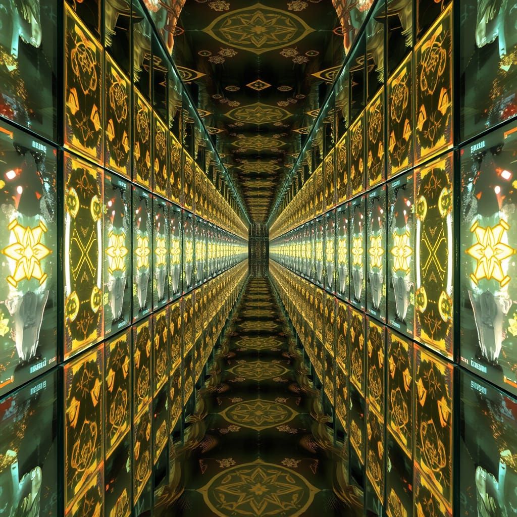 Infinite Crystal Hallways with Glowing Runes