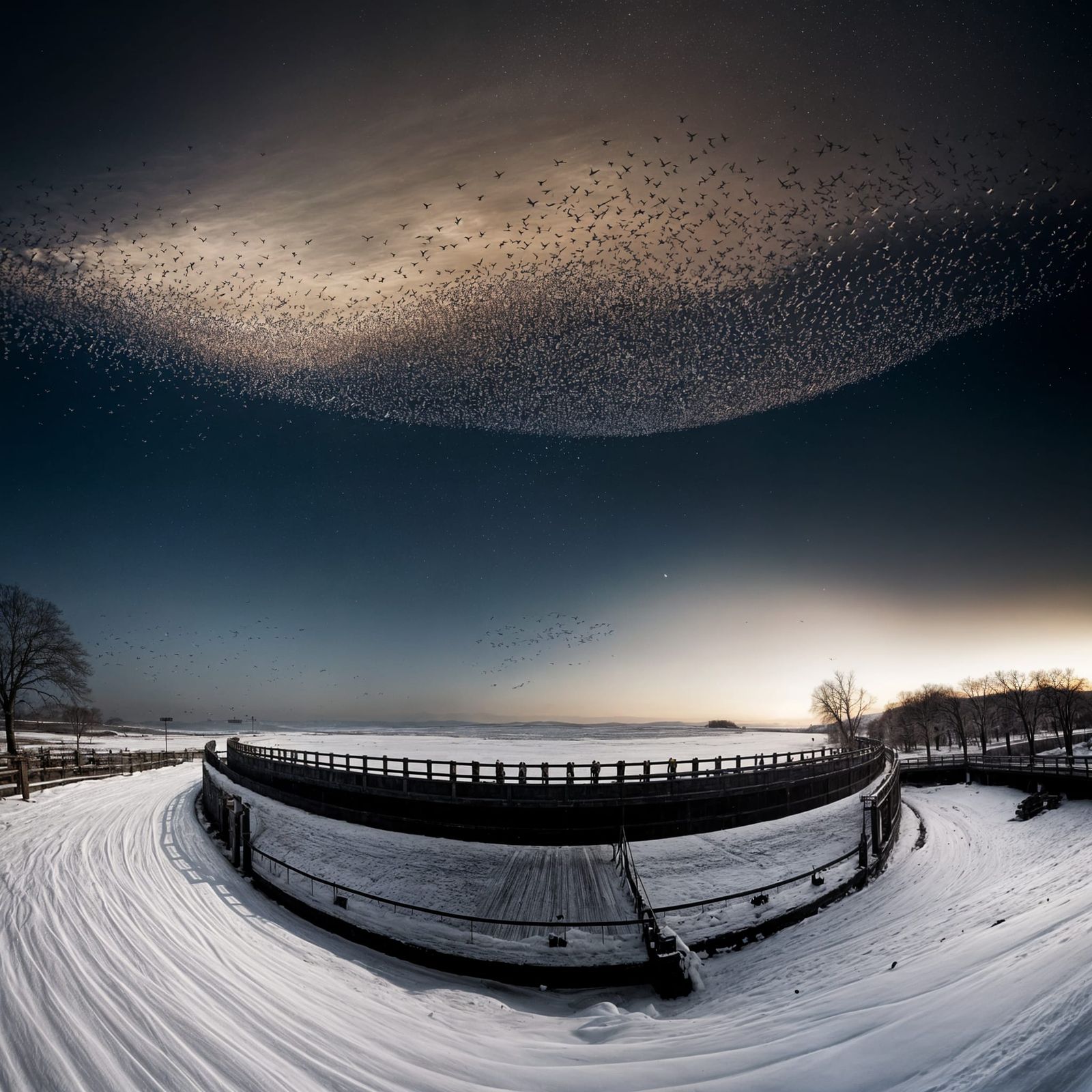 Wide-Angle Photo of Swallows Murmuration