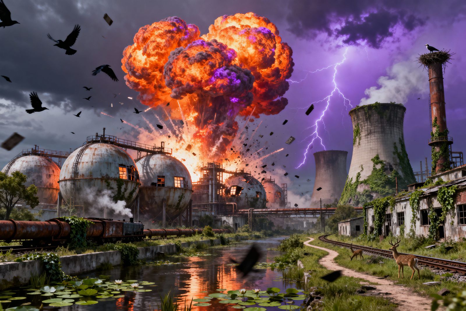 Massive Chain Reaction Explosion at Abandoned Chemical Facil...