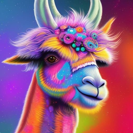 Psychedelic Llama with Luminous Magic Sparkles