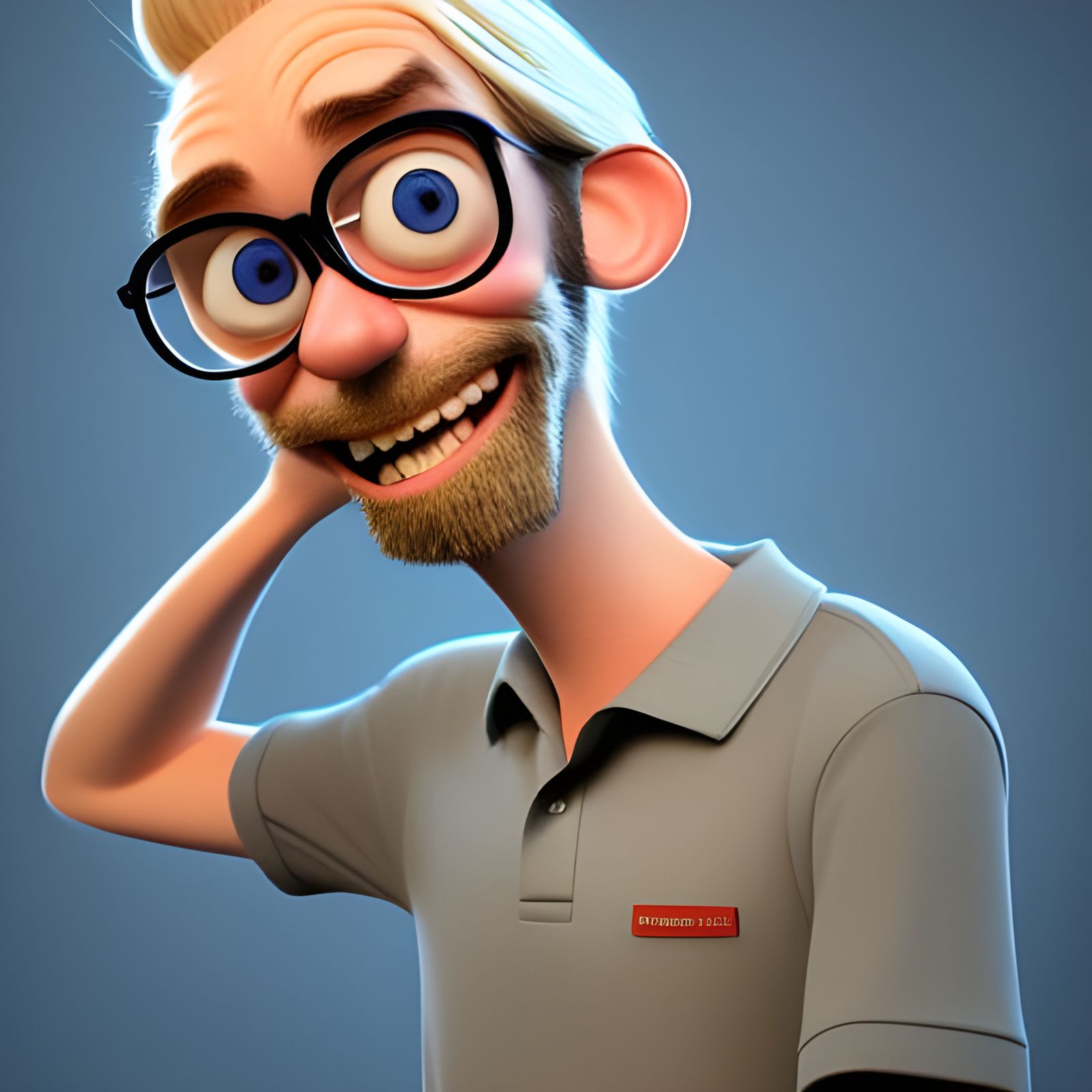 Smiling Bearded Man in Blue Polo: Pixar-Style 3D Portrait