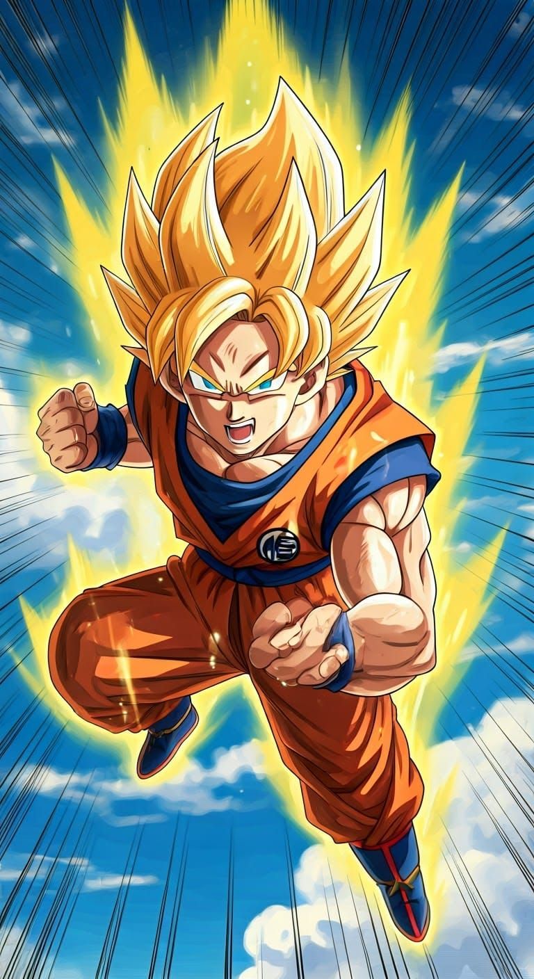 Goku Super Saiyan Transformation in Manga Style