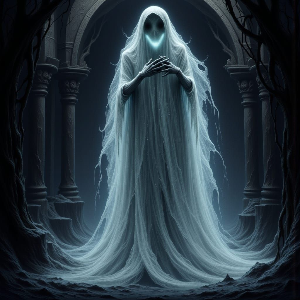 Glowing Ghost in Gothic Watercolour Art