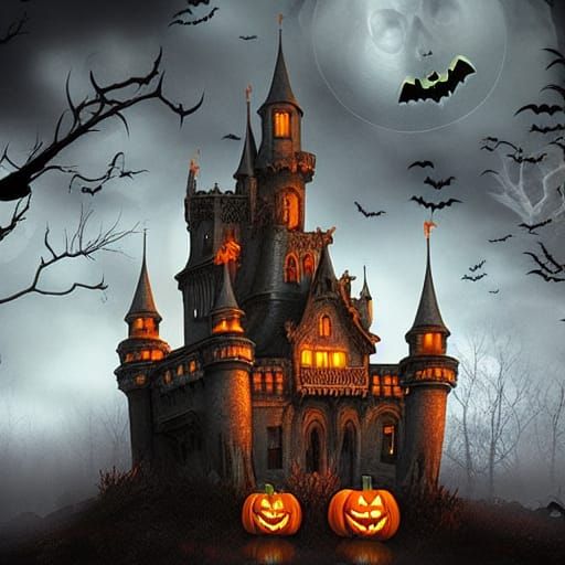 Spooky Halloween Castle Digital Matte Painting