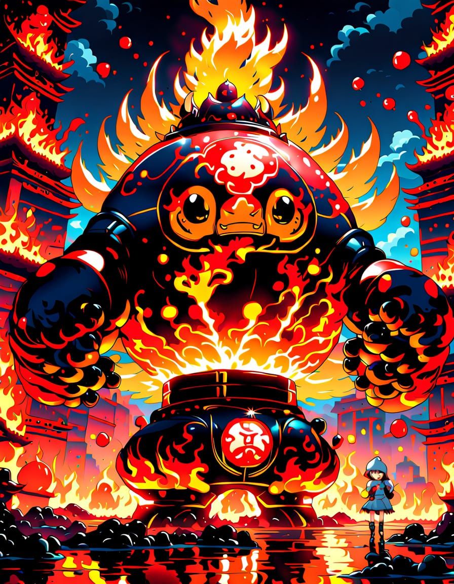 Colossal Daidarabotchi Amidst Imperial Flame Wall Anime Art