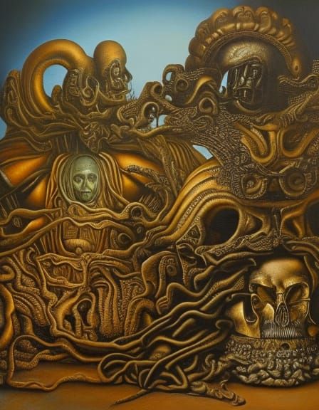 Beauty and the Beast: Oil Painting in Giger Style