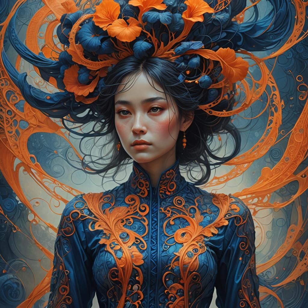 Kidney-Shaped Silk Garment in Fantasy Art Nouveau Style