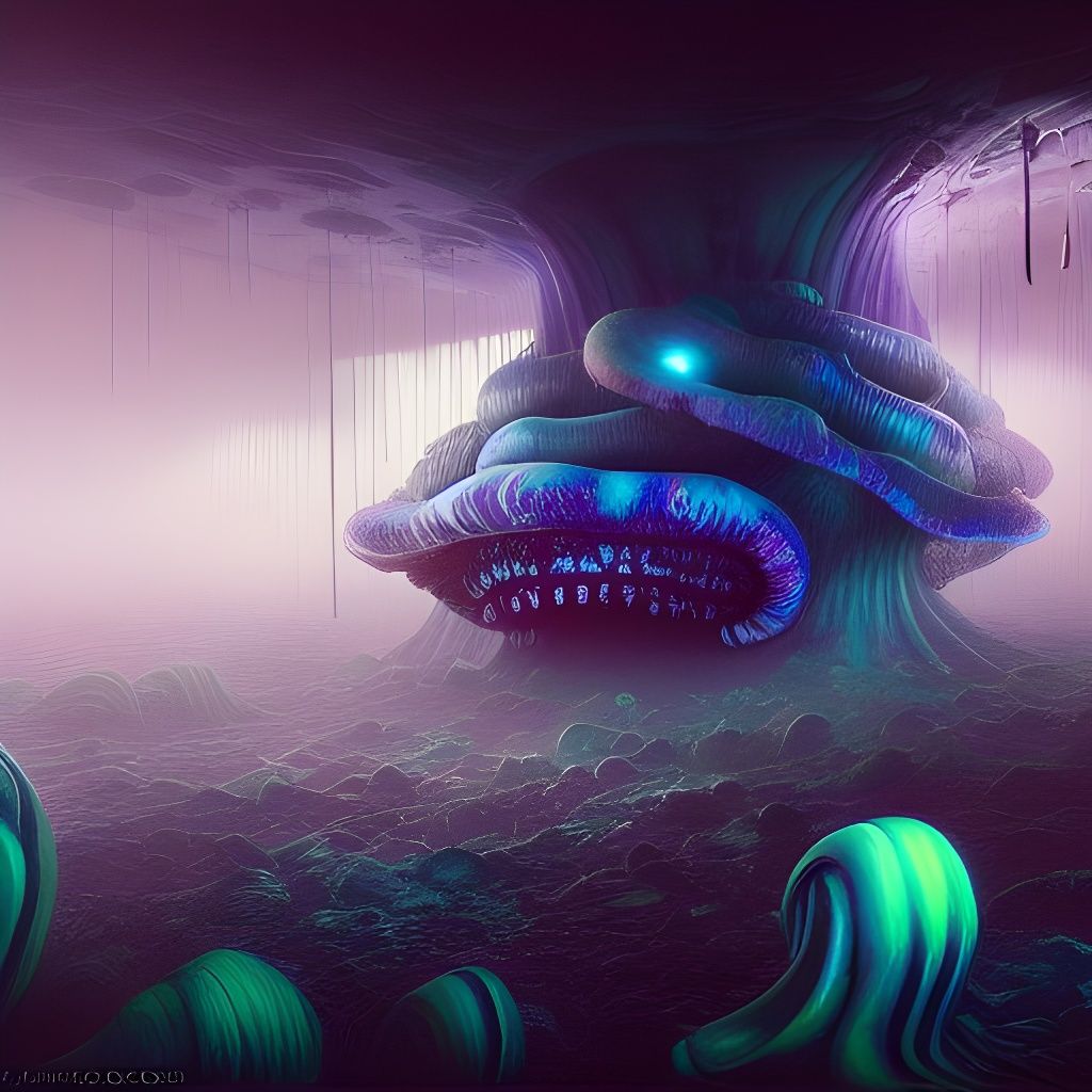 Horrific Giant Clam in a Surreal Oil Painting