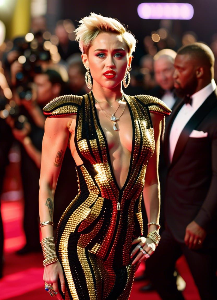 Miley Cyrus looking stunning at a red carpet event (AI creation)