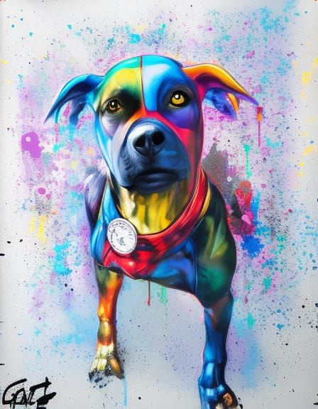 Superhero Dog in Graffiti Street Art Style