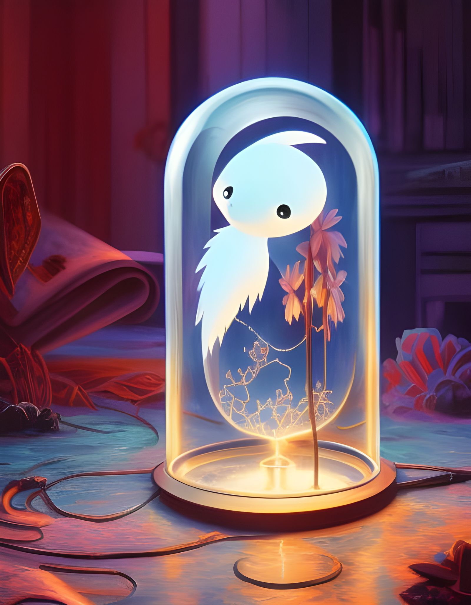 Adorable Translucent Ghost in Jar, Anime Style