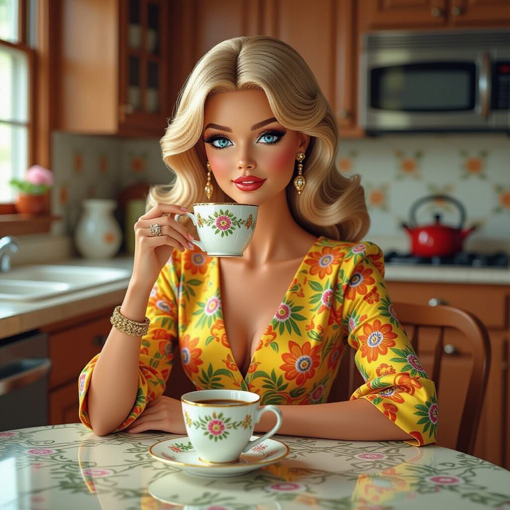 Barbie in Kitchen: Klimt and Van Gogh Inspired Digital Art