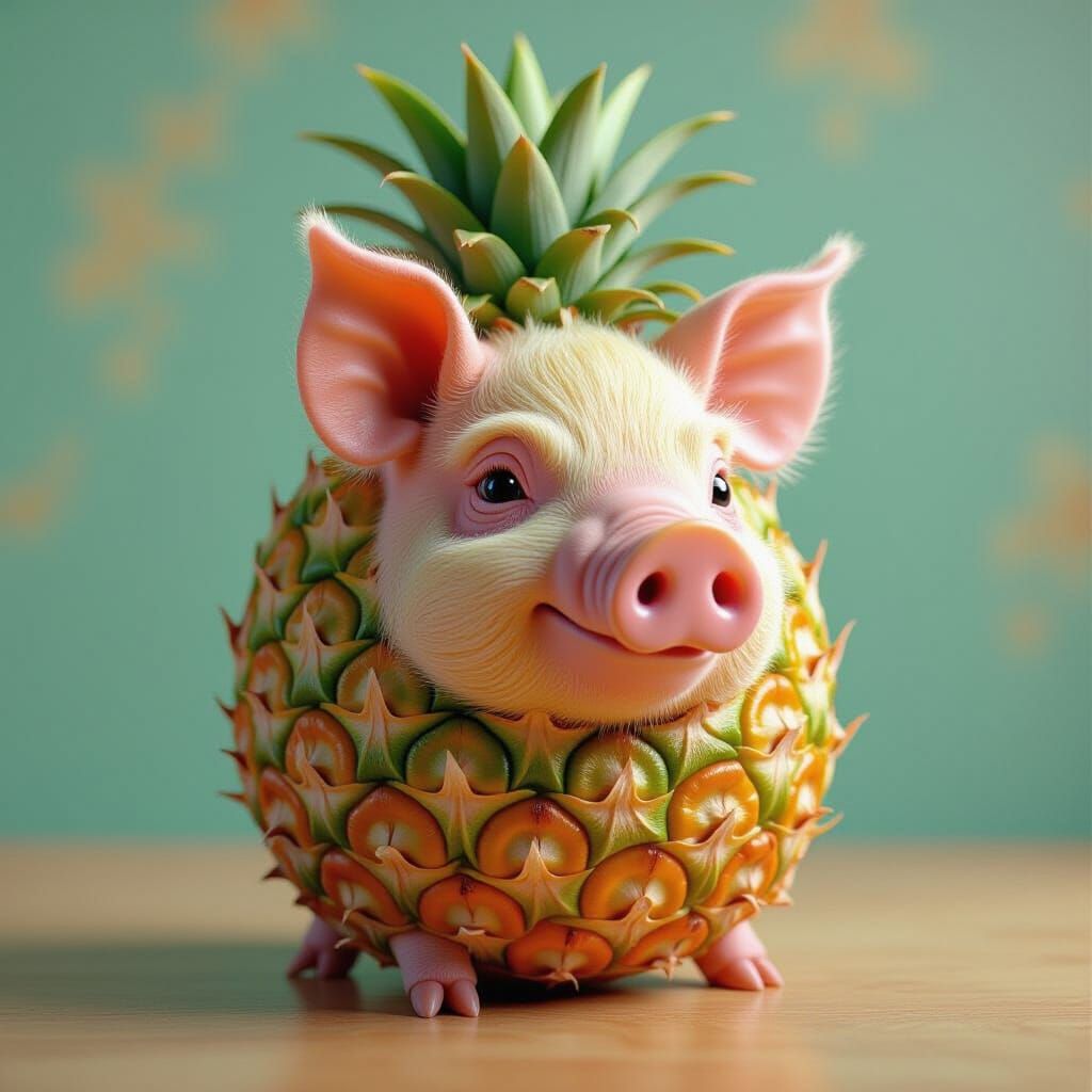 Pineapple Pig Sculpture in Photorealistic Style