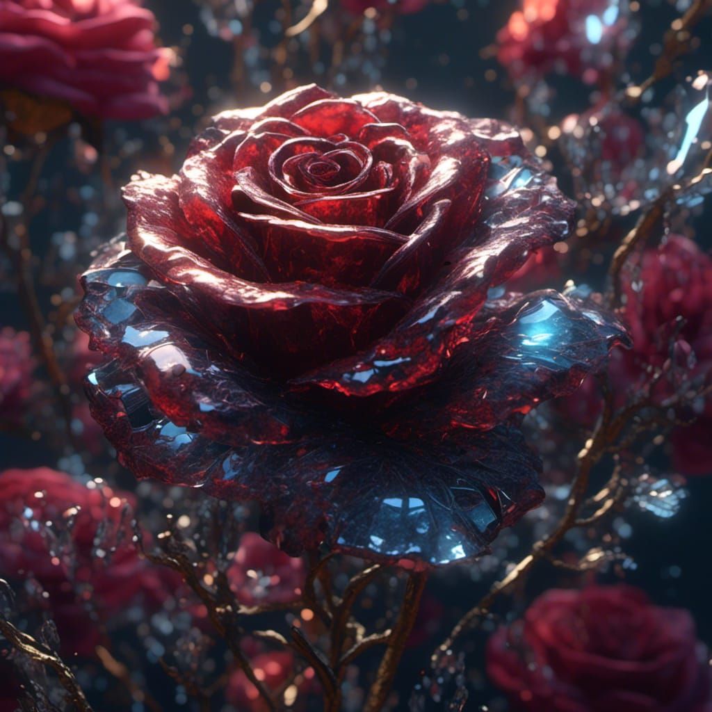 Hyperreal Crystal Rose Fantasy Concept Art