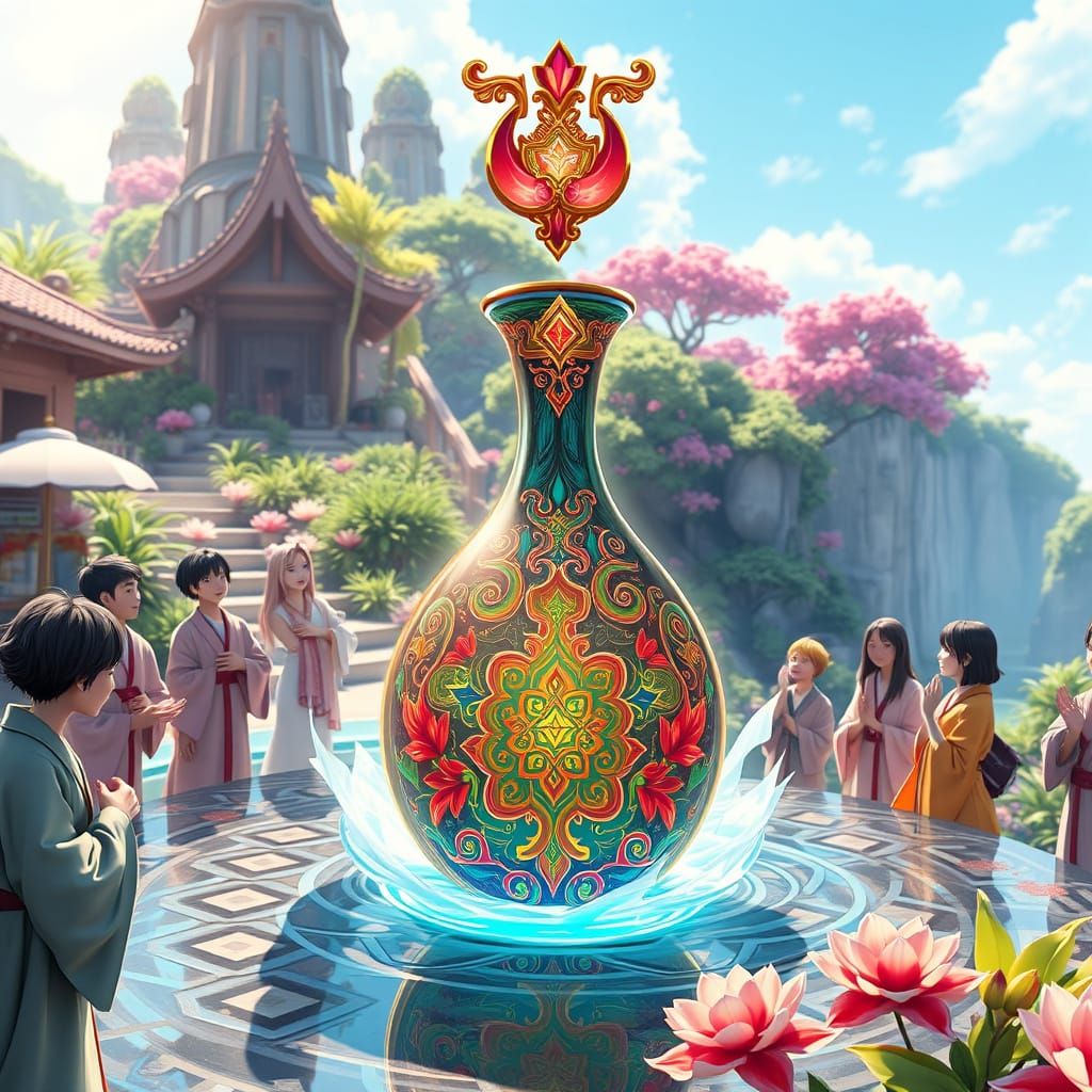 Vibrant Potion in Paradise, Admired by Joyful People in 3D A...