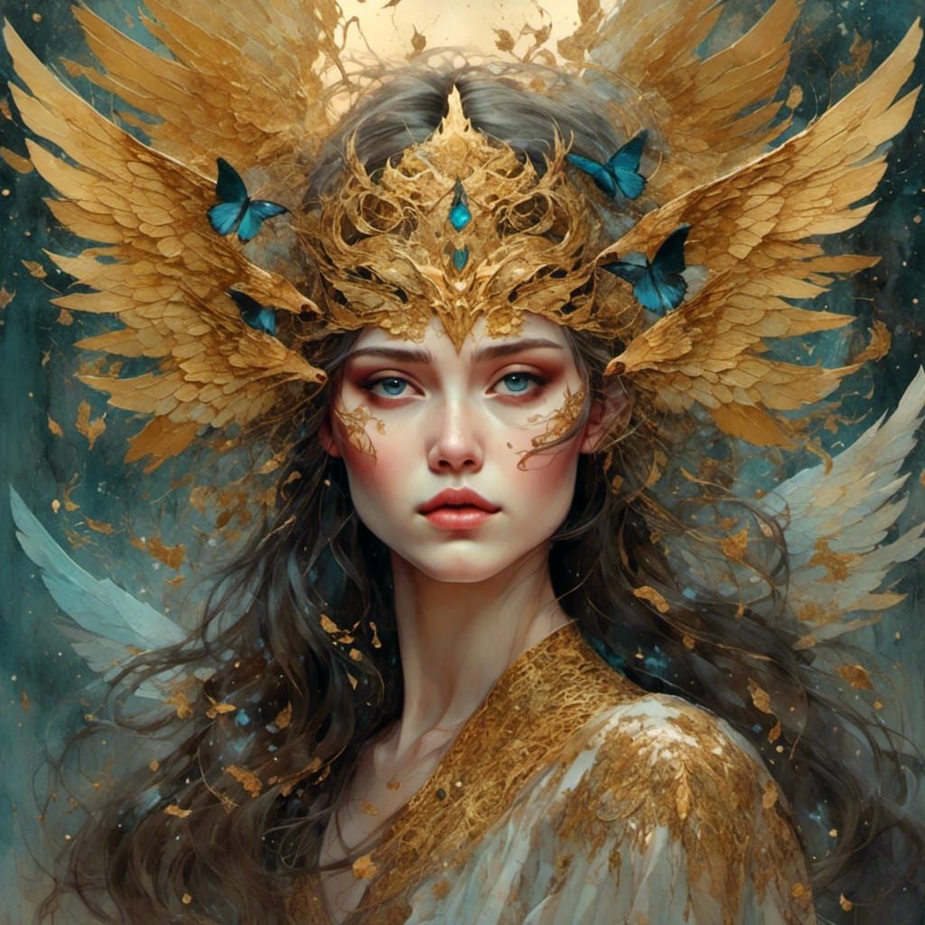 Dragon with Molten Gold Eyes and Fiery Wings