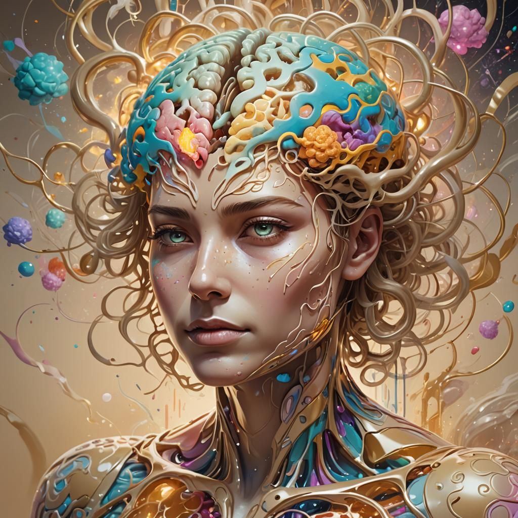 Glowing Brain and Heart Portrait in Ethereal Art