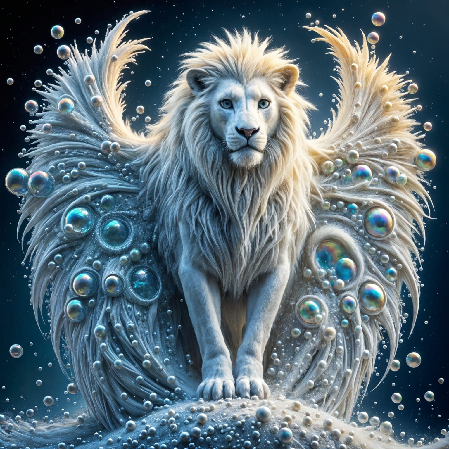 Winged Lion Made of Iridescent Bubbles