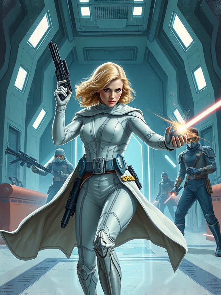 Futuristic Princess Leia Dressed as Emma Frost Engages in In...