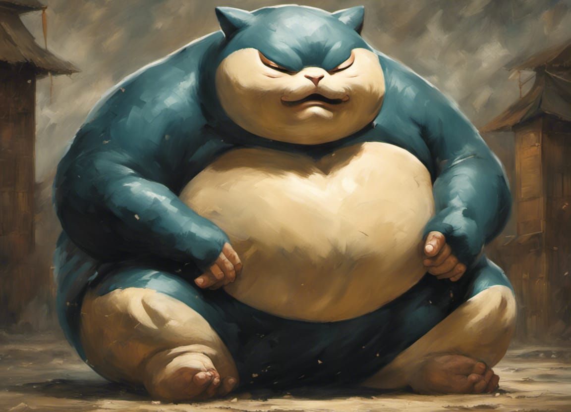 Snorlax Sumo Wrestling in Impasto Oil Painting Style